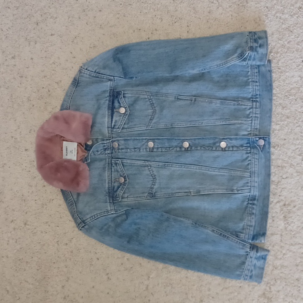 Old Navy Jean Denim Jacket w/ Detachable Pink Faux Fur Collar, XS Petite